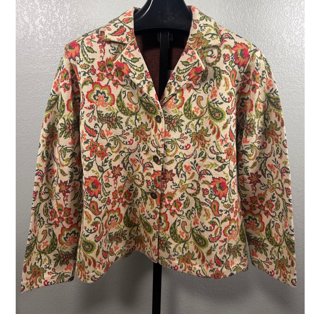 Appleseed's XL Paisley Floral Tapestry Knit Button Front Cardigan Jacket A46676